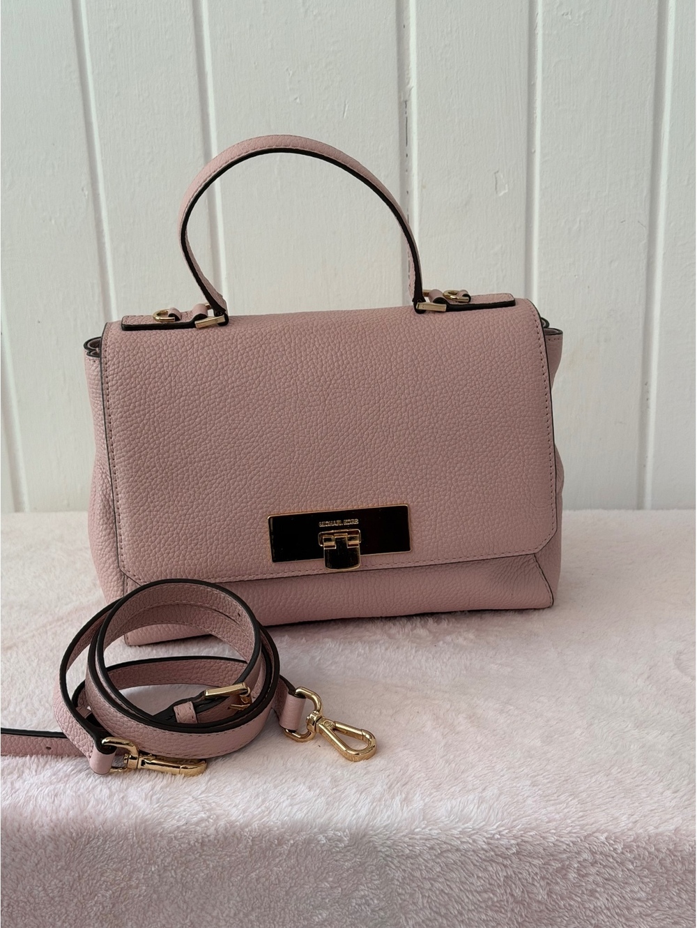 Michael Kors Pink Pebbled Leather Top Handle Satchel Bag with Detachable Strap